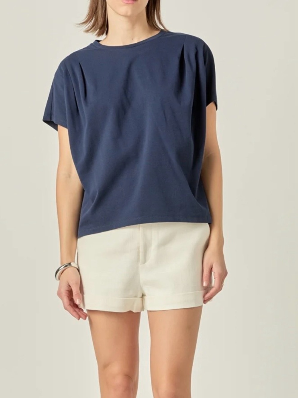 English Factory Navy PLEATED Short-Sleeve Boxy Tee